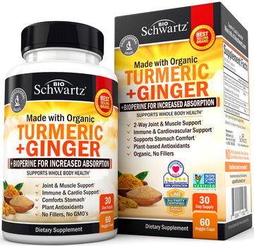 Organic Turmeric Curcumin and Ginger - 95% Standardized Curcuminoids with BioPerine BioSchwartzAu supplements
