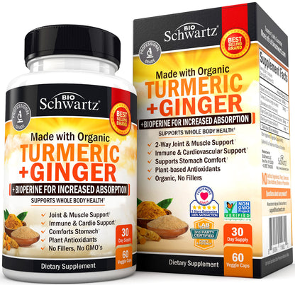 Organic Turmeric Curcumin and Ginger - 95% Standardized Curcuminoids with BioPerine BioSchwartzUS supplements