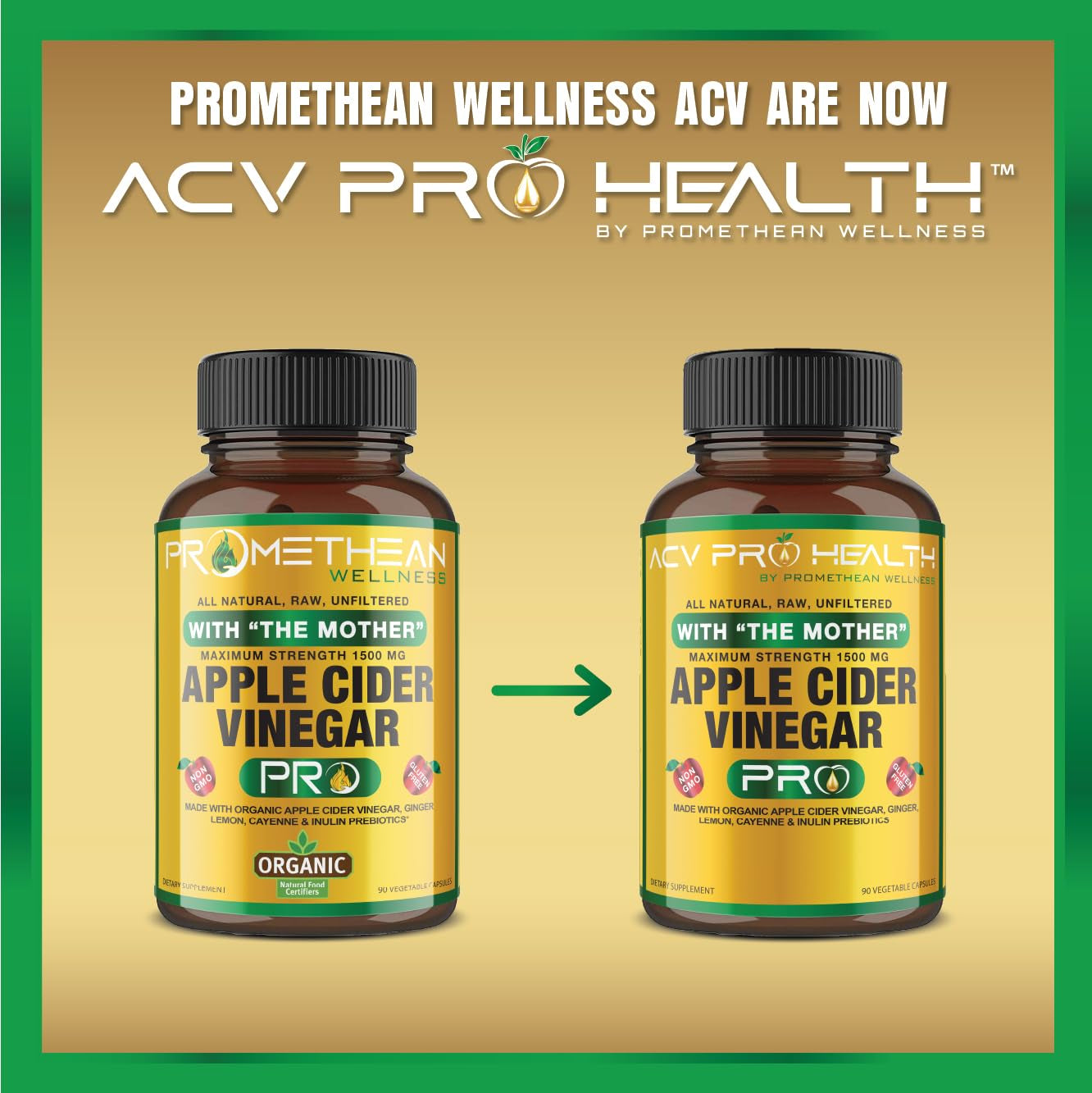 Certified Organic Apple Cider Vinegar Capsules Pro with Mother Acv Pills Detox Promethean WellnessUS supplements