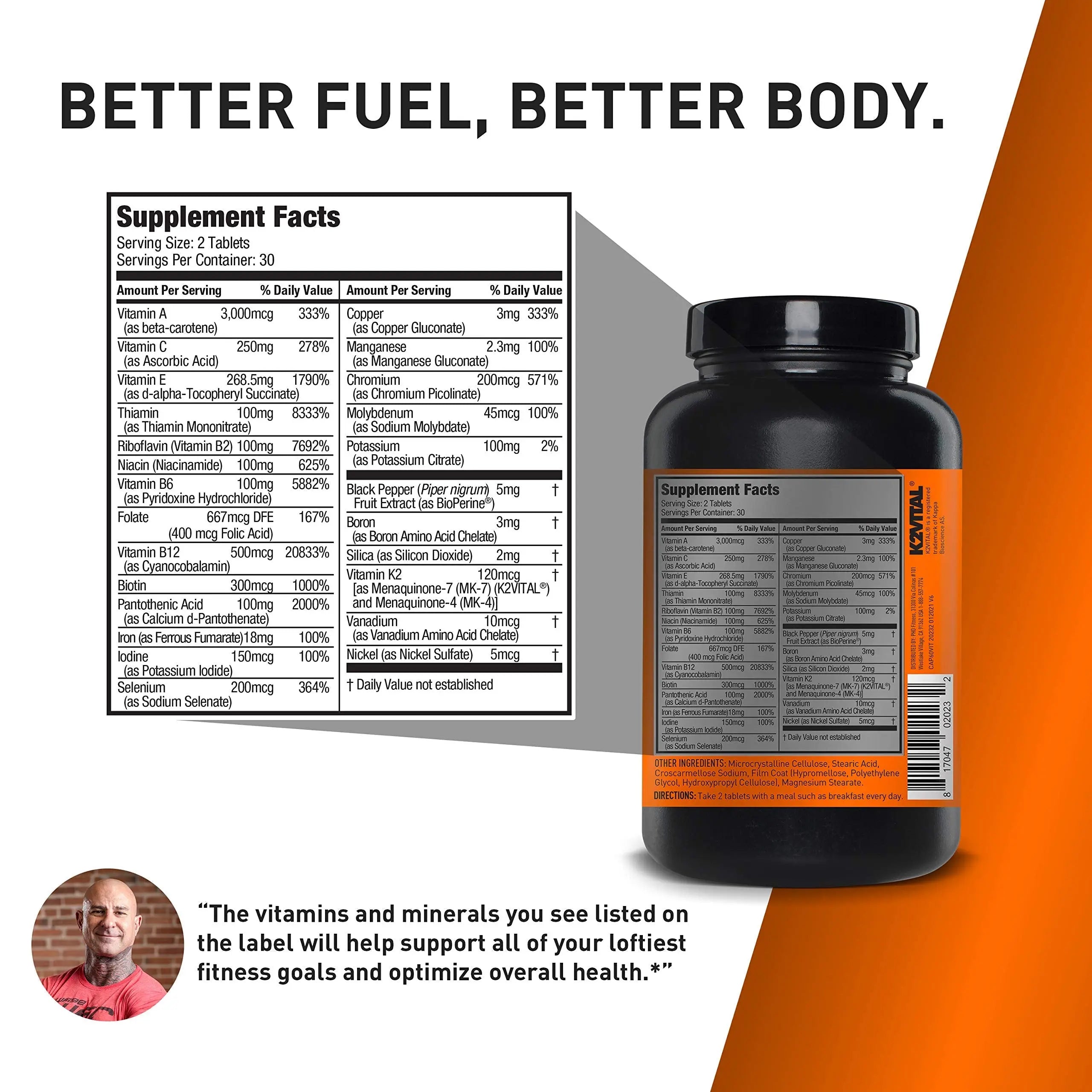 JYM Supplement Science PRO JYM 45 Servings - Tahitian Vanilla Bean & tamin & Mineral Support, Vitamin A, C, B6, B12, E, K, Boron, Biotin, Potassium 60 Tablets JYM Supplement Sciencenz supplements