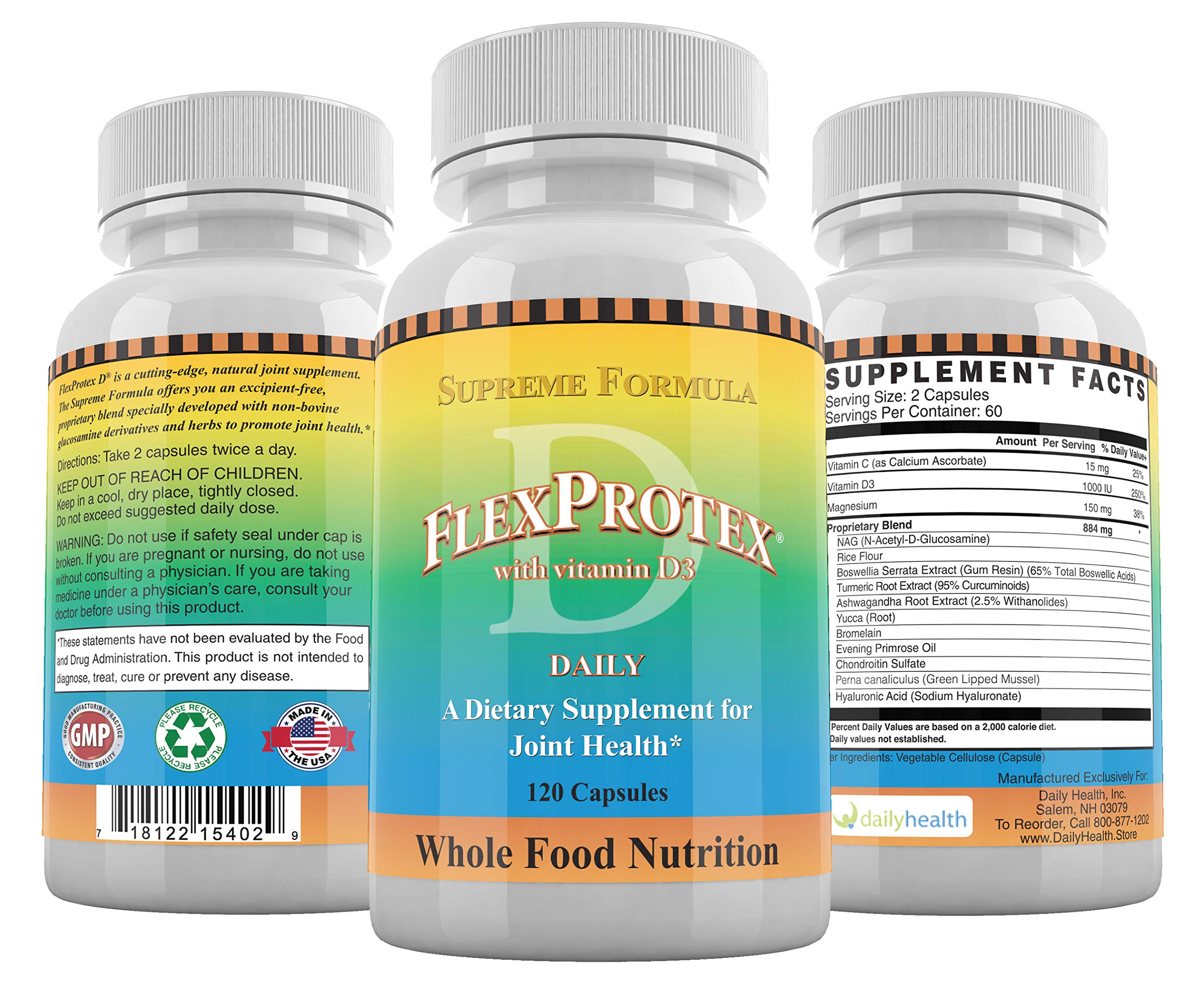 Daily Health, FlexProtex D Joint Muscle Support Supplement 3 Bottles Plus 1 Bottle Daily Marine Coral Calcium 90 Capsules Daily HealthAu supplements