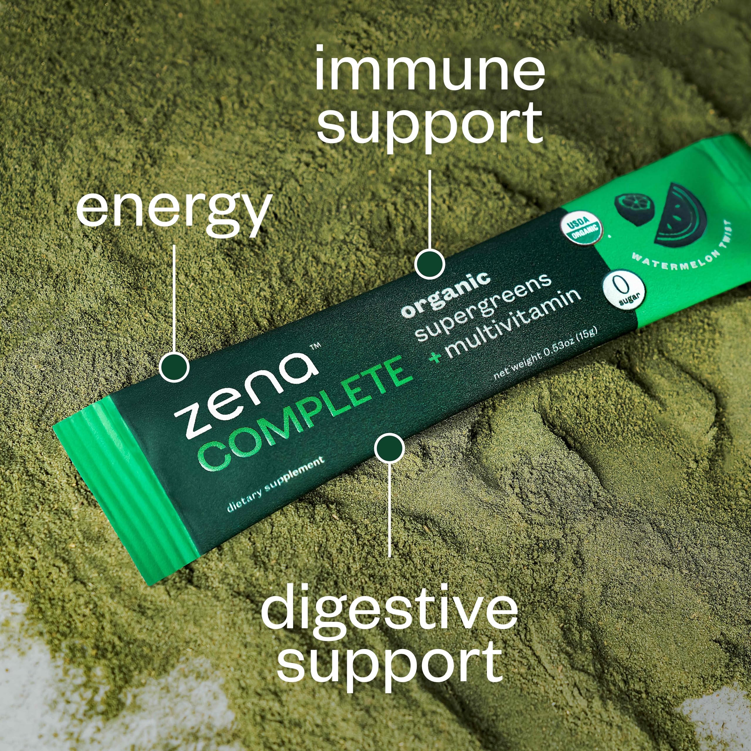 Zena Complete Organic Super Greens Powder & Multivitamin, 90+ Supergreens, Fruits, Veggies, Pre & Probiotics, Watermelon Citrus Flavor Zena NutritionAu supplements
