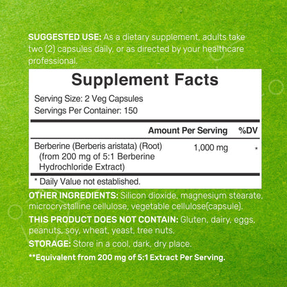 Berberine Supplement, 1,000mg Per Serving, 300 Veggie Capsules – 97% Pure Berberine DEAL SUPPLEMENTUS supplements