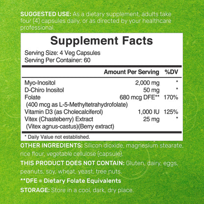 Myo-Inositol & D-Chiro Inositol Supplement (40:1) 2,050mg Per Serving, 240 Veggie Cap DEAL SUPPLEMENTUS supplements