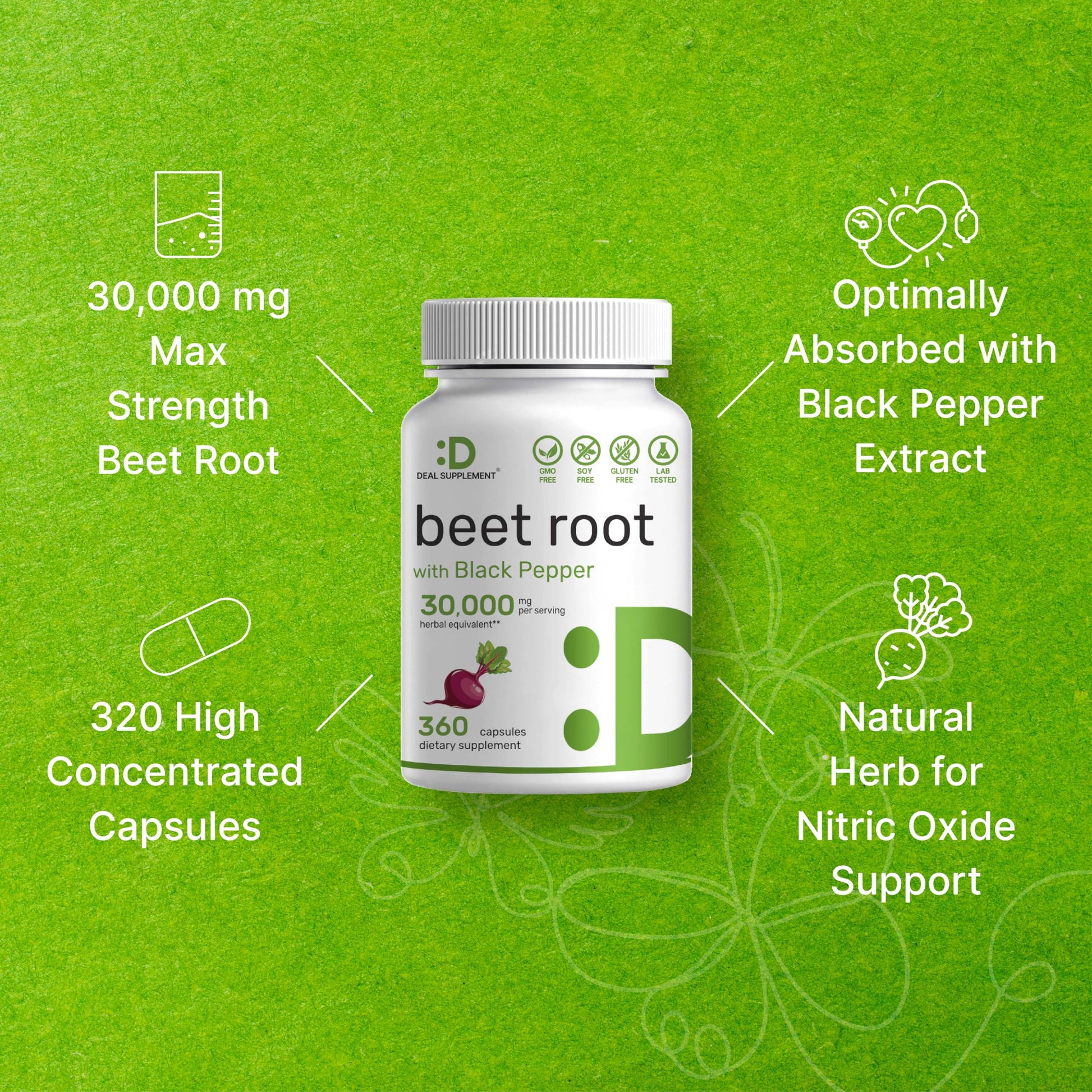 Beet Root Capsules 30000mg Per Serving, 360 Count, with Black Pepper Extract – Enhanced DEAL SUPPLEMENTAu supplements
