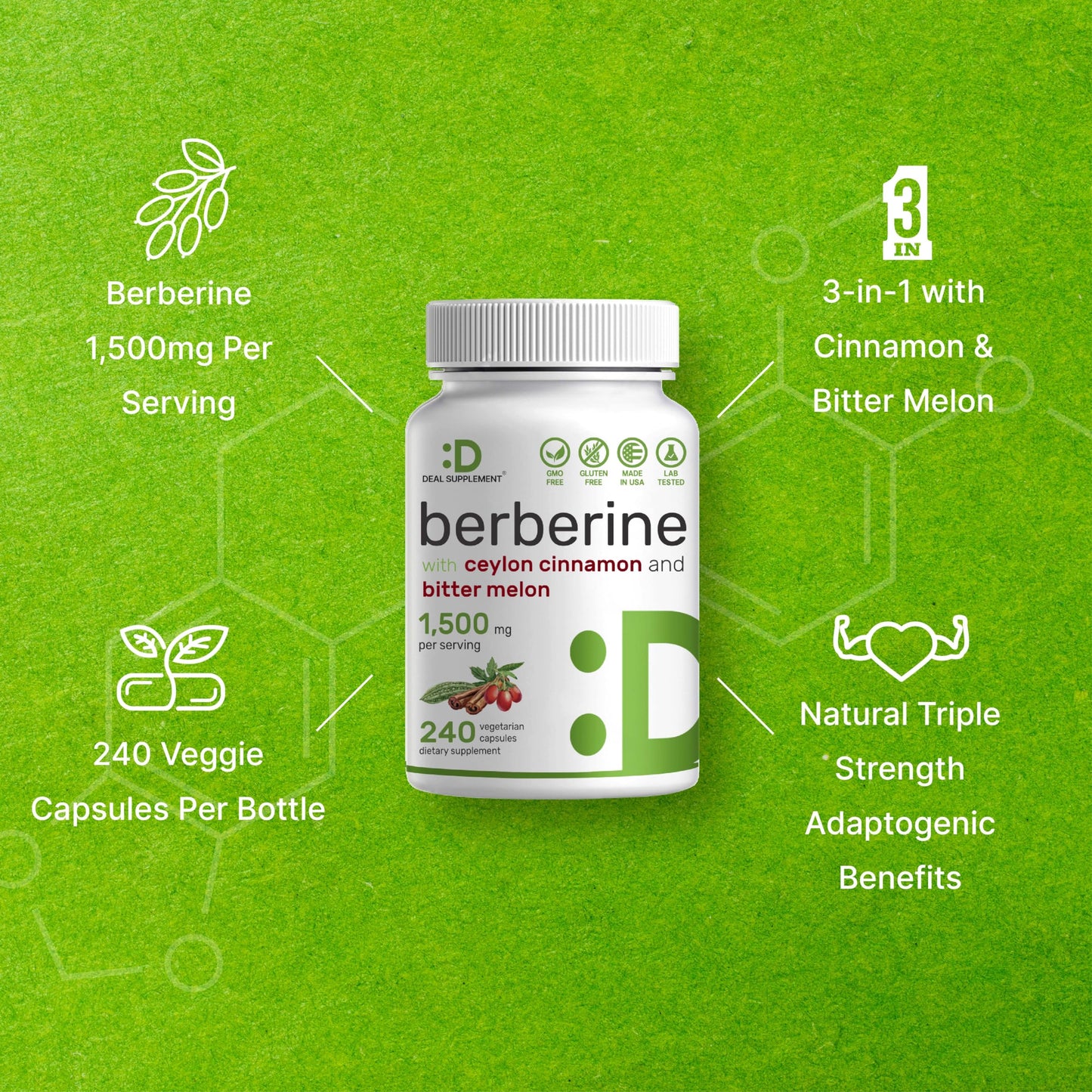 Berberine Supplement 500mg Per Capsule (1500mg Per Serving) | 240 Veggie Capsules DEAL SUPPLEMENTUS supplements