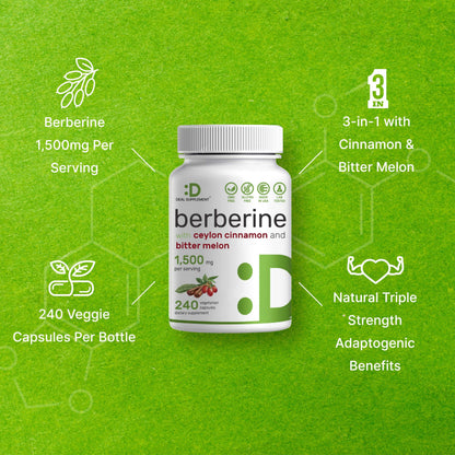 Berberine Supplement 500mg Per Capsule (1500mg Per Serving) | 240 Veggie Capsules DEAL SUPPLEMENTUS supplements