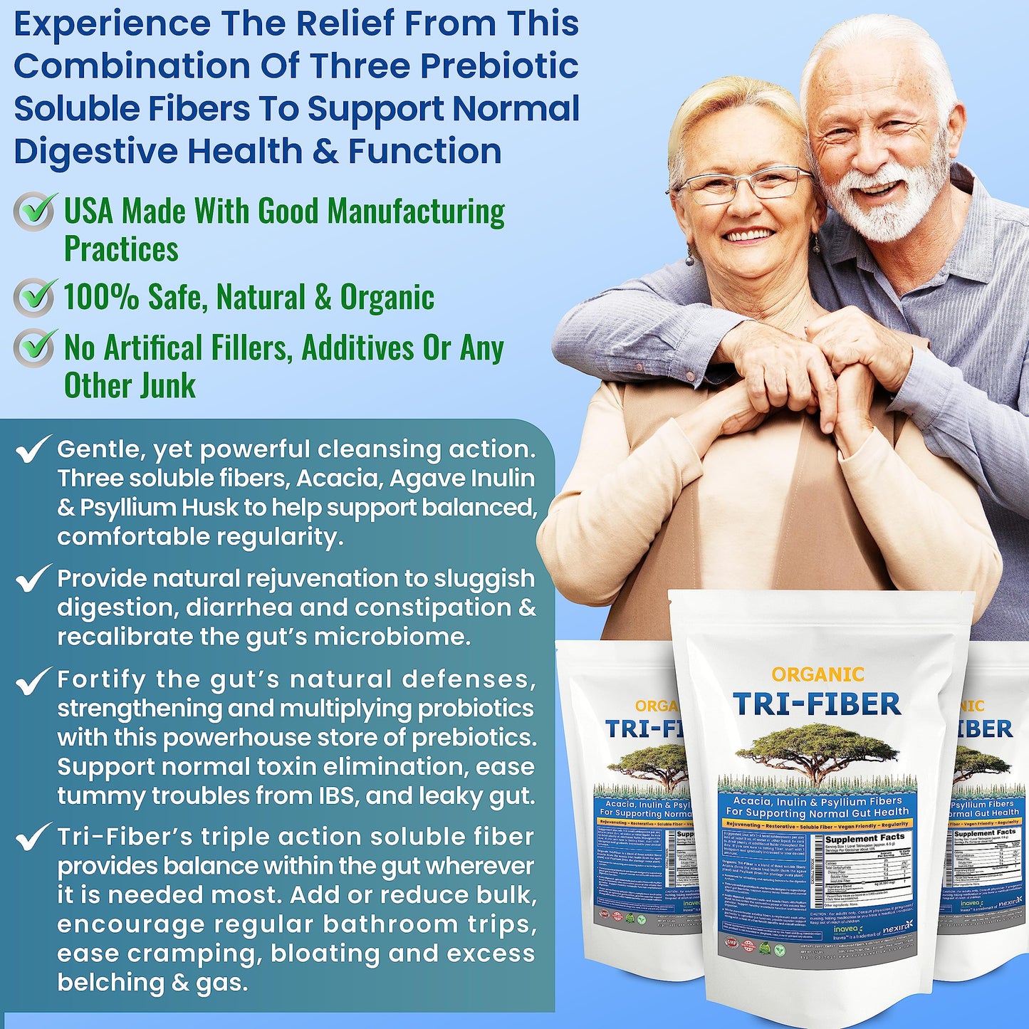 Kidney Restore Tri-Fiber Organic Soluble Fiber Powder, Unflavored High Fiber 3-in-1 Kidney RestoreUS supplements