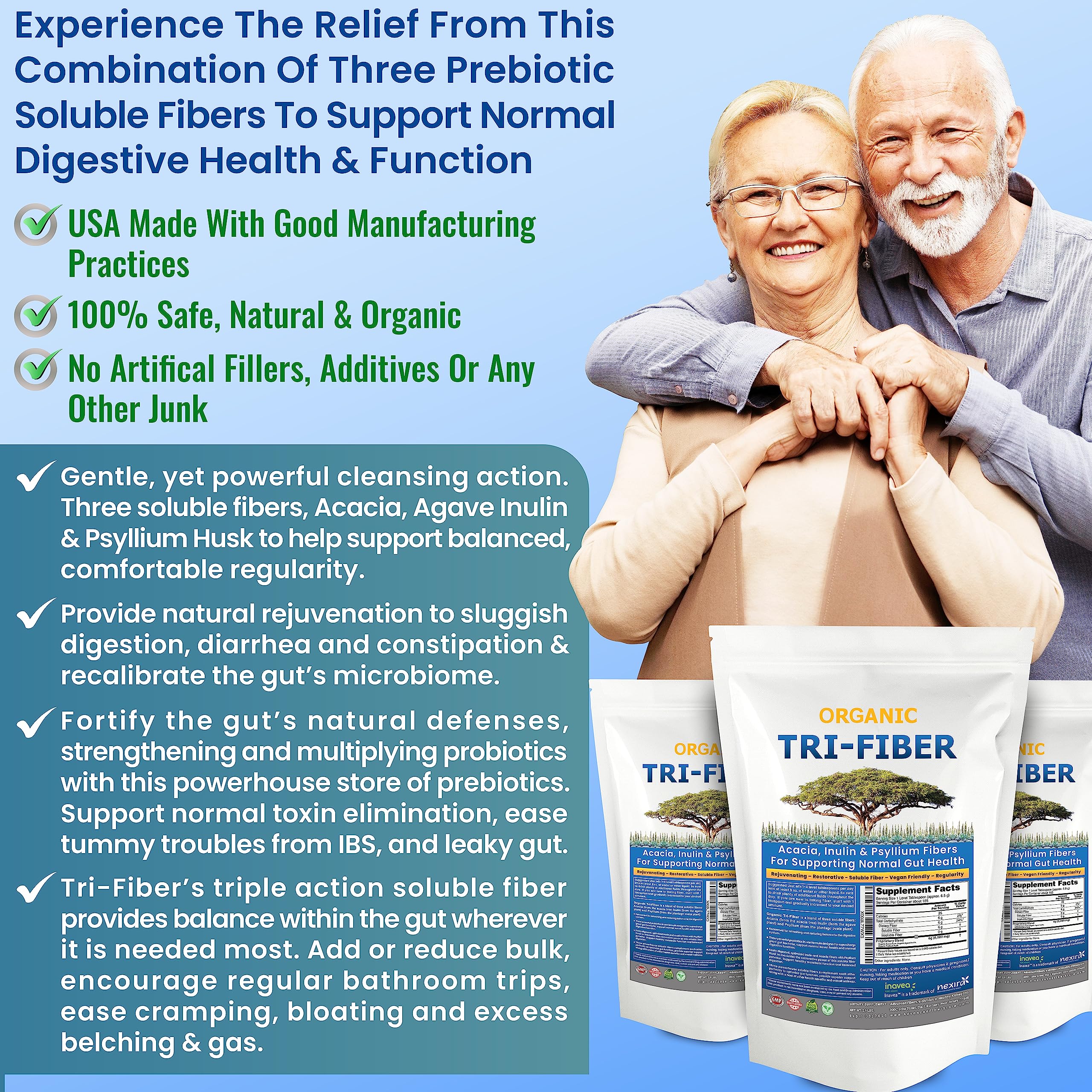 Kidney Restore Tri-Fiber Organic Soluble Fiber Powder, Unflavored High Fiber 3-in-1 Kidney RestoreUS supplements
