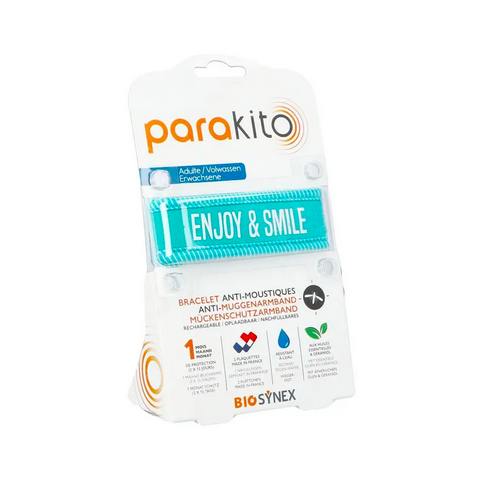 Parakito turquoise "Enjoy & smile" rechargeable mosquito repellent bracelet PARAKITOAu supplements