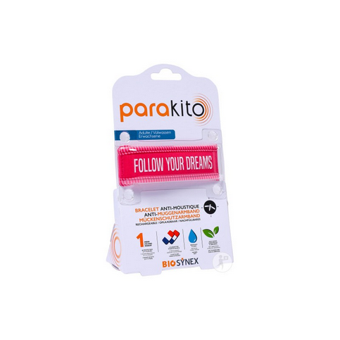 Parakito pink "Follow your dreams" rechargeable mosquito repellent bracelet PARAKITOAu supplements