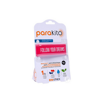 Parakito pink "Follow your dreams" rechargeable mosquito repellent bracelet PARAKITOAu supplements