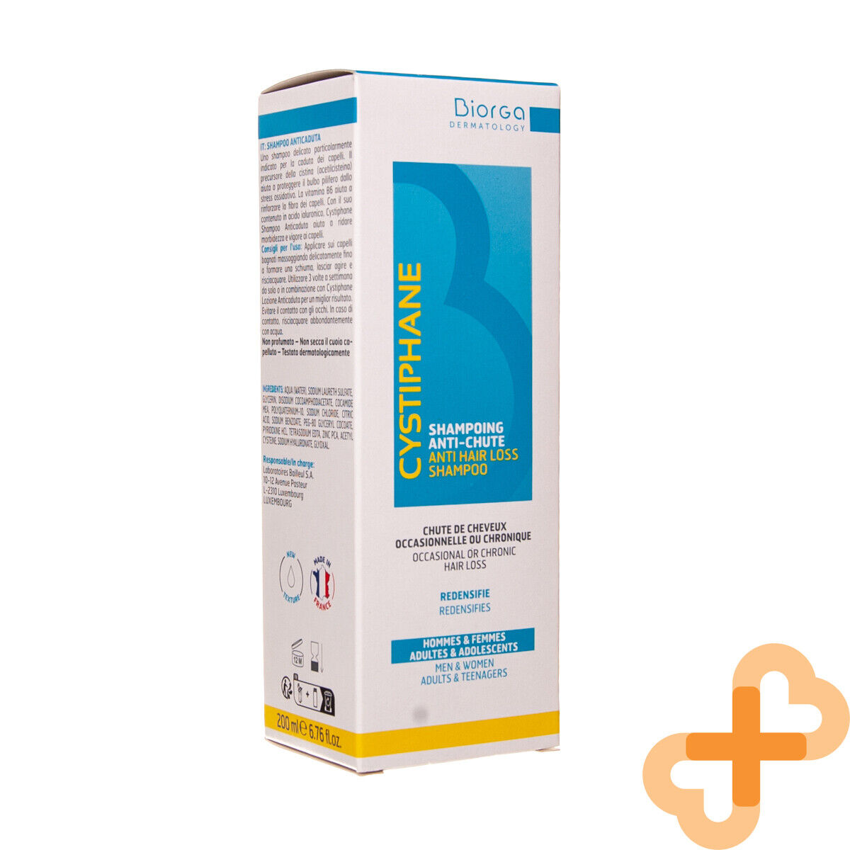 Cystiphane Biorga Anti hair Loss Shampoo Men Women 200ml strengthens hair BiorgaUS supplements